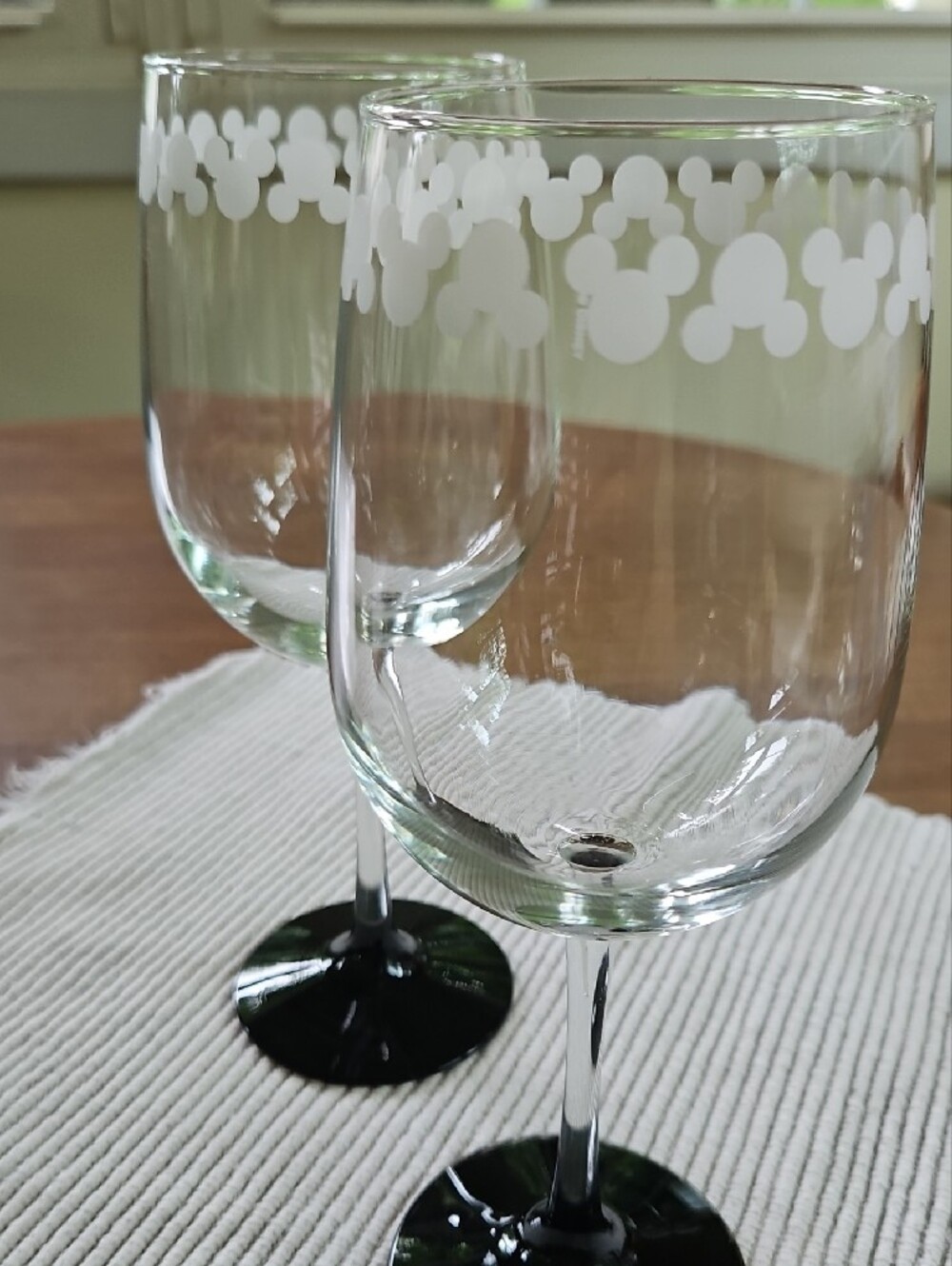 Disney White Mickey Pattern Stem Wine Glasses, Set of 2 - Picture 4 of 8